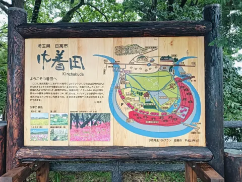 巾着田の看板